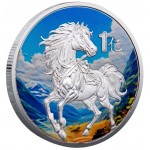 Монета цветная подарочная металлическая с лошадью - символом 2026г. Серебро